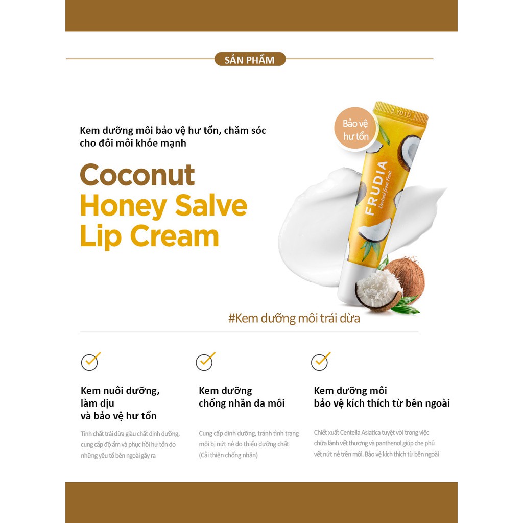 [Tặng 88k]Son Dưỡng Môi Chiết Xuất Từ Trái Dừa và Mật Ong Frudia Coconut Honey Salve Lip Cream 10g