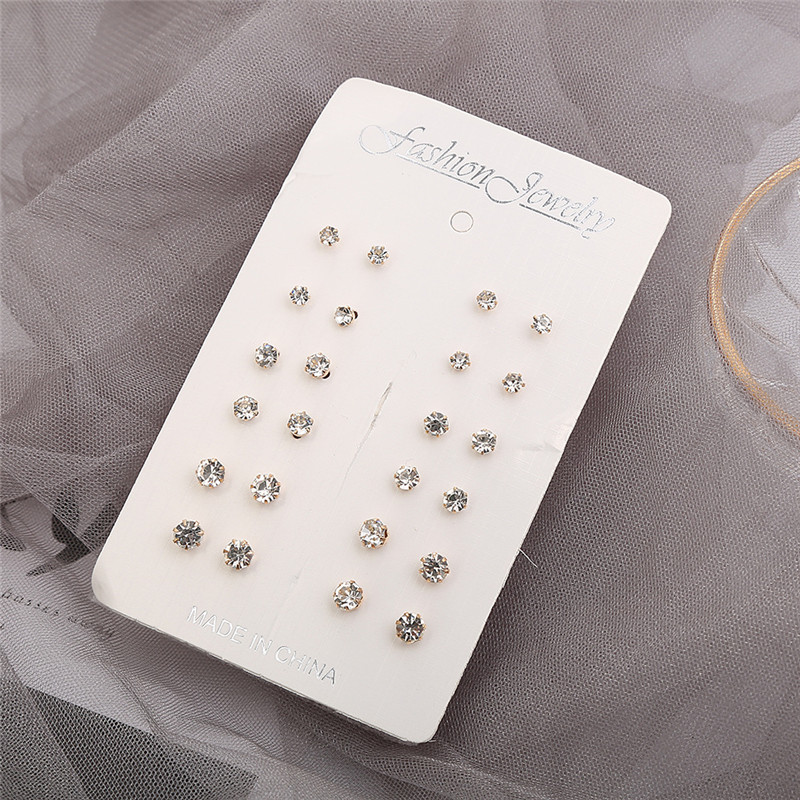 Set 12 đôi bông tai hợp kim đính đá nhiều kiểu dáng