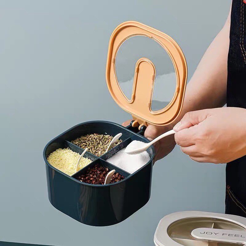 Hộp đựng gia vị 4 ngăn kèm thìa,khay ,hũ đựng gia vị nhà bếp