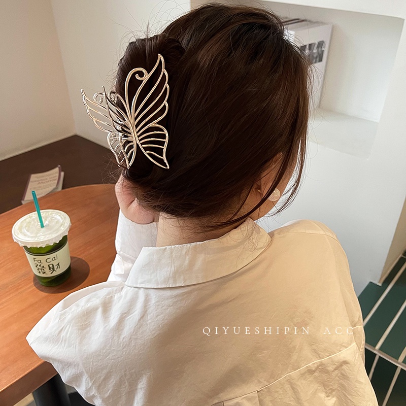 Kẹp Tóc Kim Loại Màu Bạc Hình Bướm Lưng Phong Cách Hàn Quốc