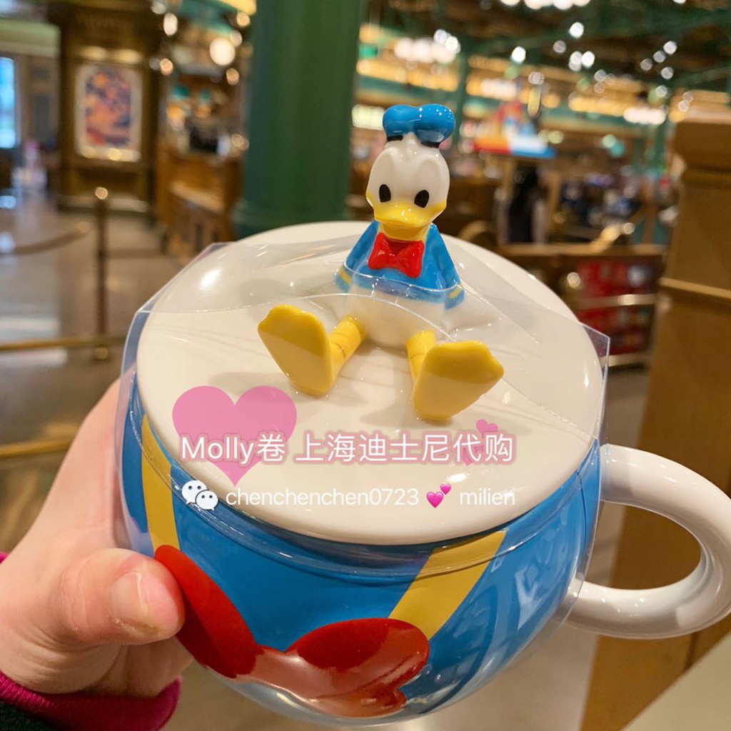 Disney Donald Duck Cốc Sứ Uống Nước Cỡ Lớn Có Nắp Đậy In Hình Chuột Mickey / Vịt Donald Dễ Thương