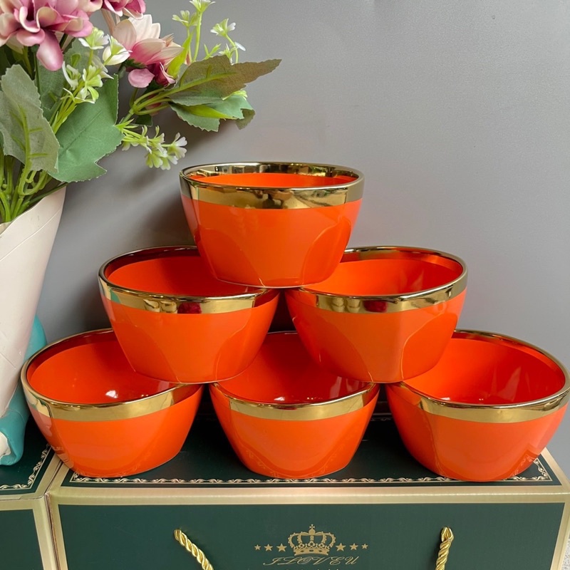 Set 6 bát sứ viền vàng cao cấp tặng 6 đôi đũa kháng khuẩn