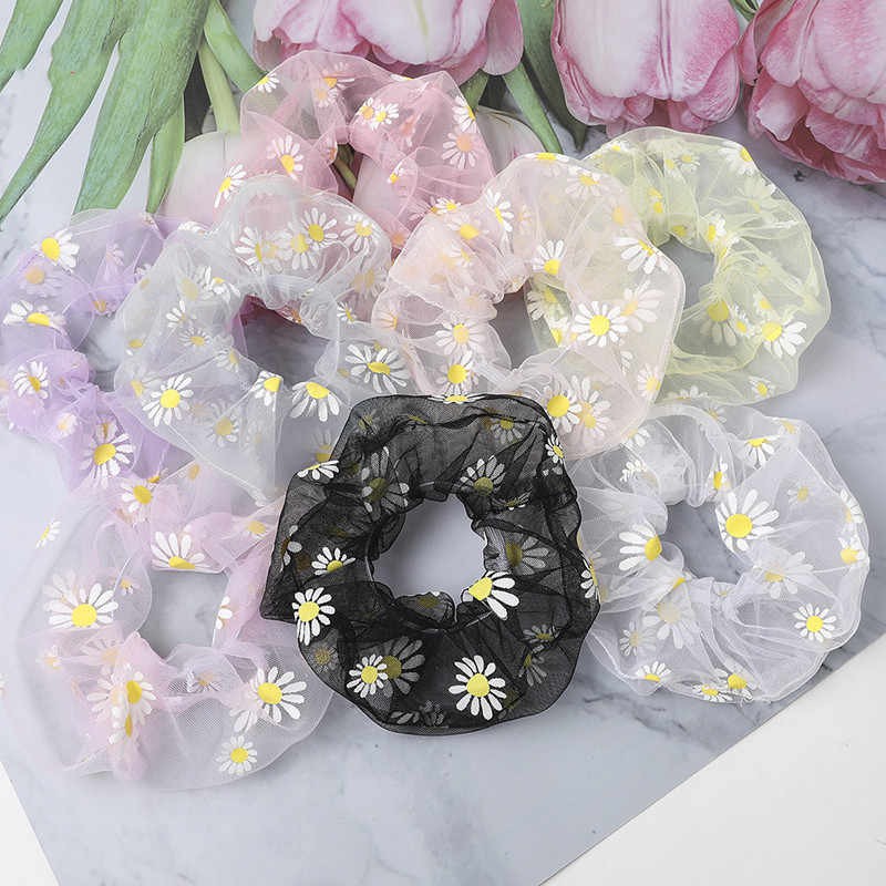 Cột (buộc) tóc scrunchies voan hoa cúc xinh xắn ( tùy chọn màu)