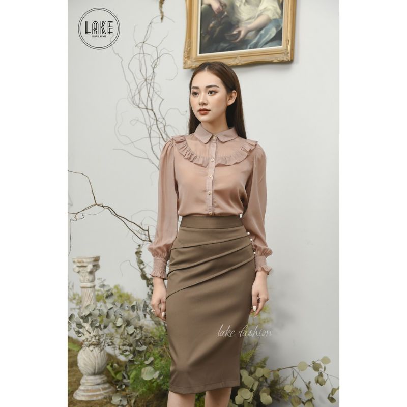 Chân Váy Bút Chì công sở dáng dài Xếp Ly cách điệu đính 3 cúc ngọc bên sườn thời trang nữ