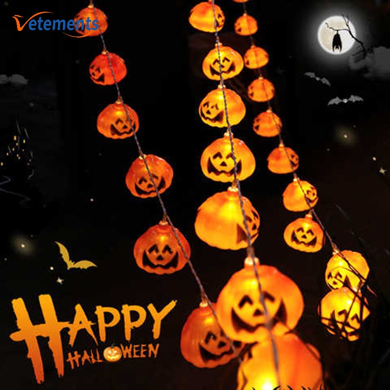 Dây Đèn LED Chạy Bằng Pin Hình Bí Ngô Mặt Cười Trang Trí Halloween