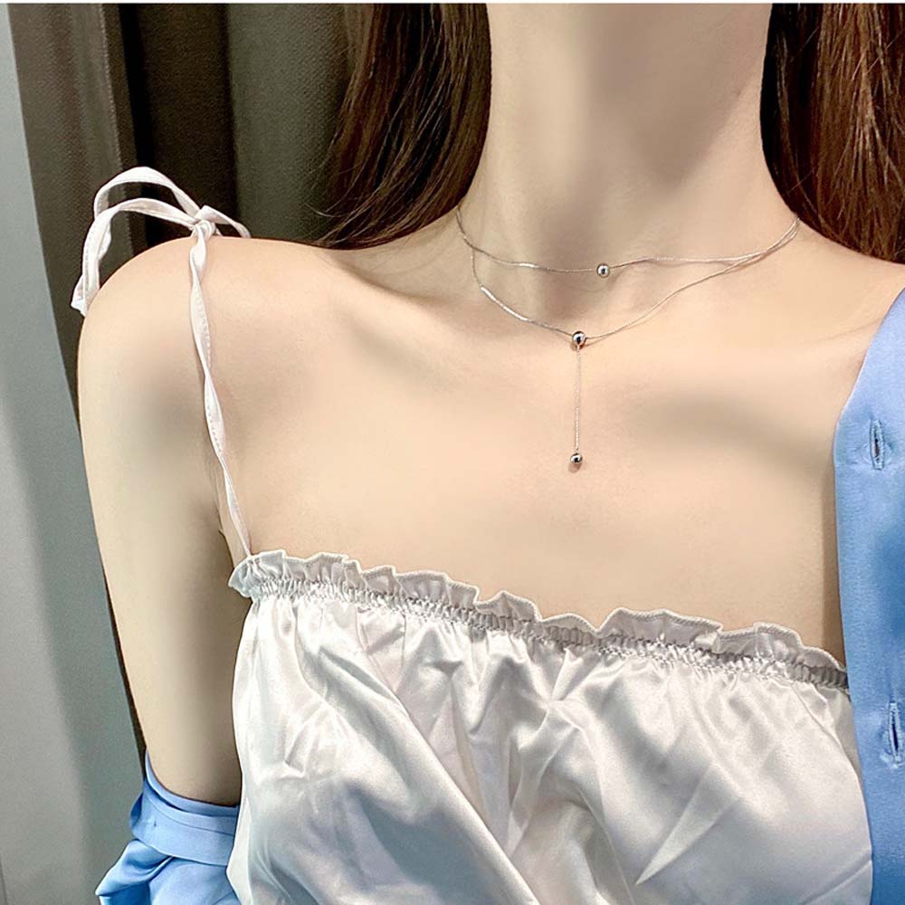 Dây chuyền hai lớp đơn giản đính hạt tròn