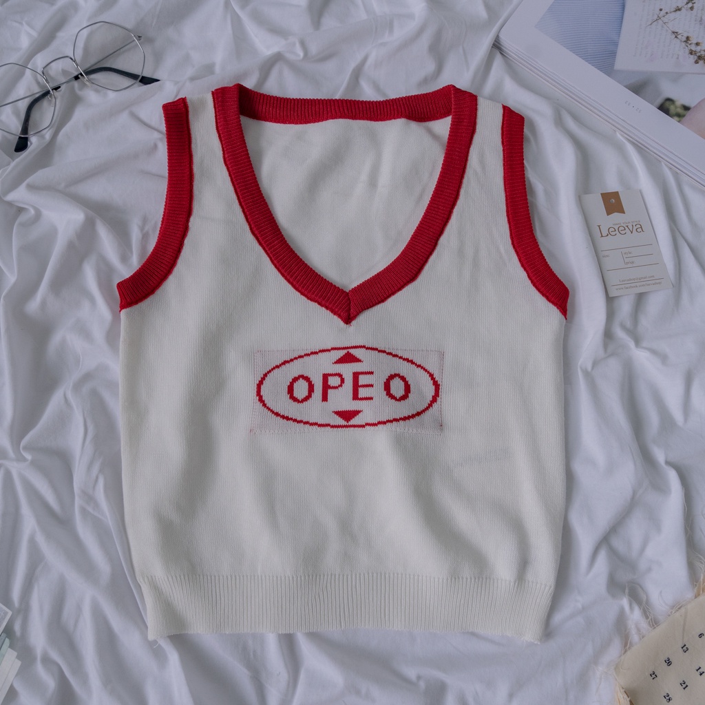 LEEVA - Áo ba lỗ croptop len đan nữ OPEO phối viền cá tính A281