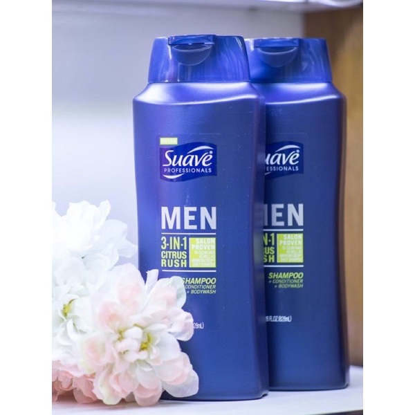 dầu tắm gọi xả 3in1 SUAVE men chai lớn 826ml hàng công ty nhập khẩu mùi thơm nam tính (hàng chính hãng)