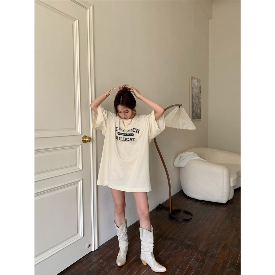 Áo thun tay ngắn cổ tròn in họa tiết chữ giản đơn kiểu Hàn cổ điển dễ phối đồ cho nữ