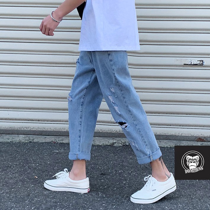 Quần jean baggy nam nữ ống rộng rách 2021 242 | BigBuy360 - bigbuy360.vn