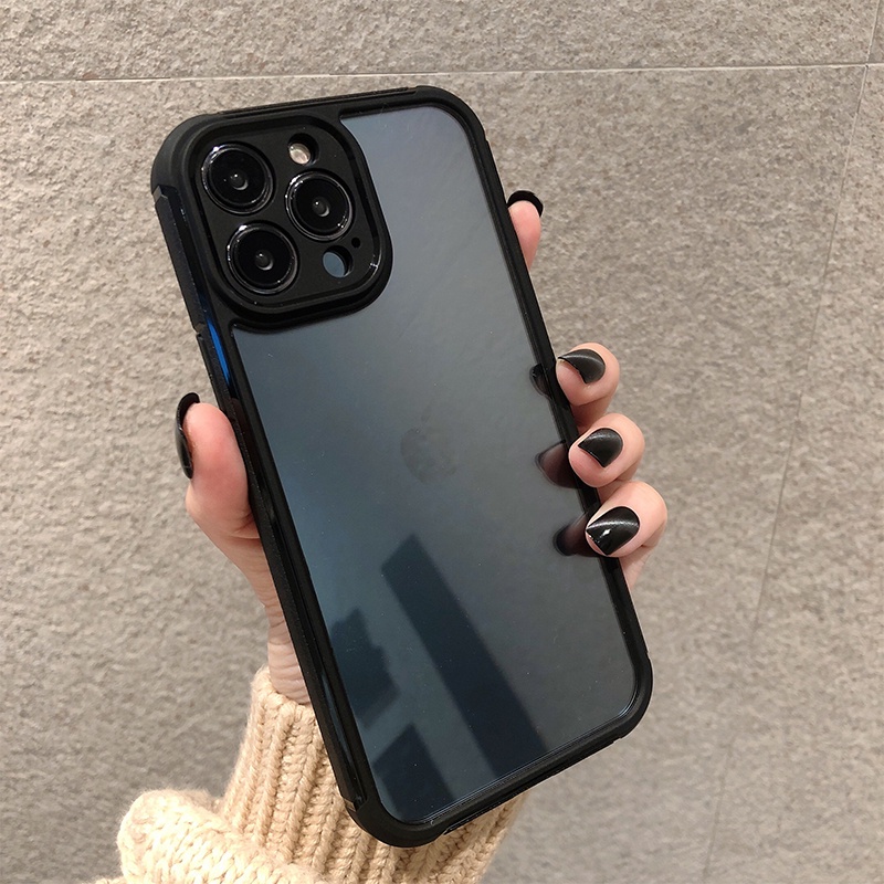 Ốp Điện Thoại Cứng Viền Silicon Dẻo Trong Suốt Chống Sốc Cho iPhone 11 12 13 14 Pro Max 14 Plus