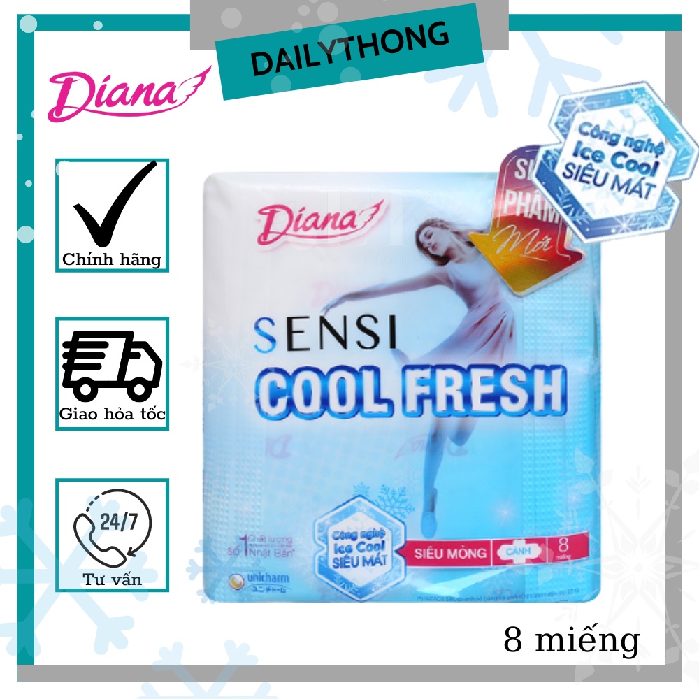 Băng vệ‪ sinh Diana Sensi Cool Fresh‎ siêu mỏng cánh 8 miếng