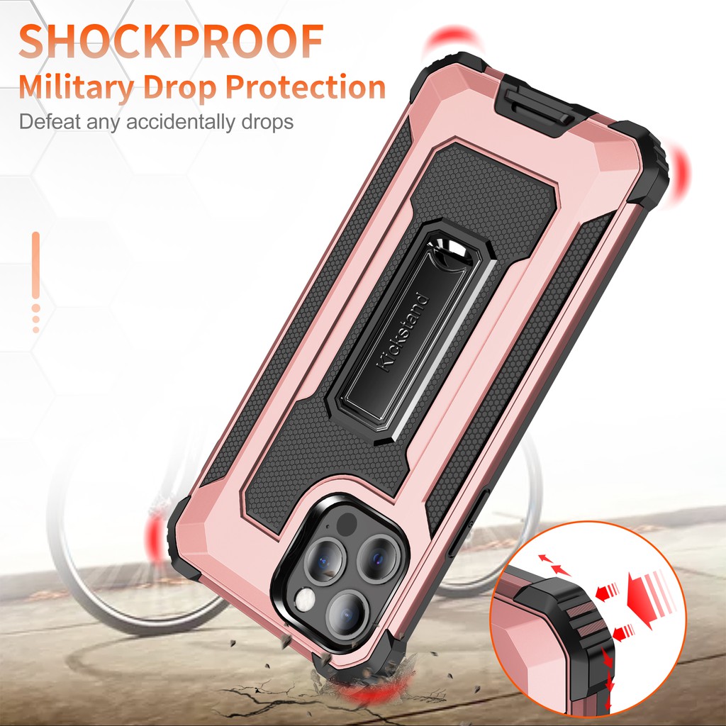 iPhone 12 / 12 Pro Jazz Anti-drop Series Honeycomb Breathable Phone Case w/Metal Kickstand for iPhone 12 mini 11 Pro Max