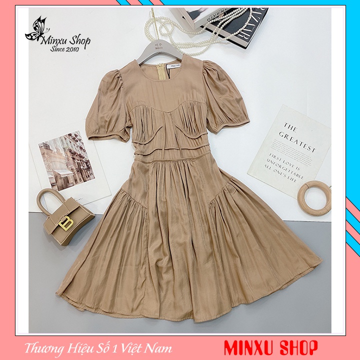 Váy công chúa nữ, đầm vải tơ lụa mát lịm dáng xòe dự tiệc, đi chơi, đi học thanh lịch nhẹ nhàng Minxu Shop VAY06