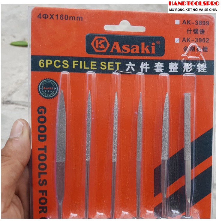4x160mm Bộ giũa kim cương 6 chi tiết Asaki AK-3902