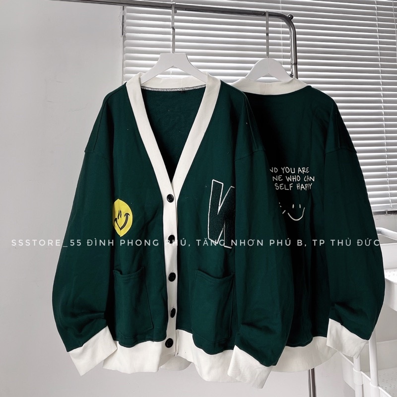Áo khoác CARDIGAN nỉ W màu xanh viền form rộng unisex nam nữ