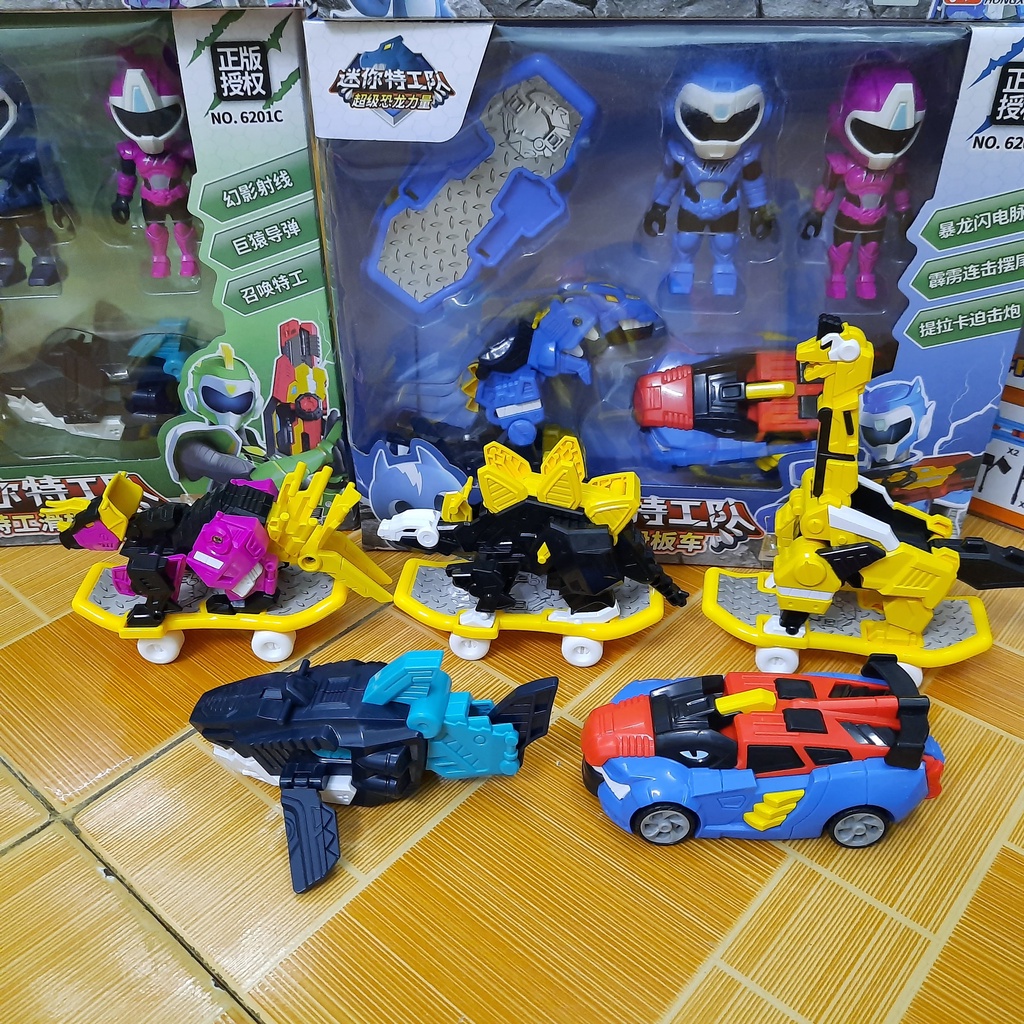 Bộ miniforce nhí mini đồ chơi trẻ em Biệt đội siêu nhân nhí gồm siêu nhân và khủng long