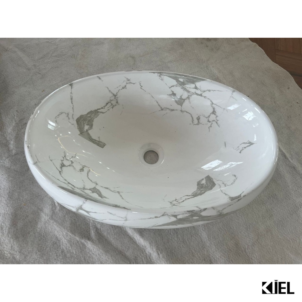 Chậu lavabo  elip - chậu rửa mặt hoa văn vân đá cao cấp KB066 chính hãng , bảo hành 10 năm