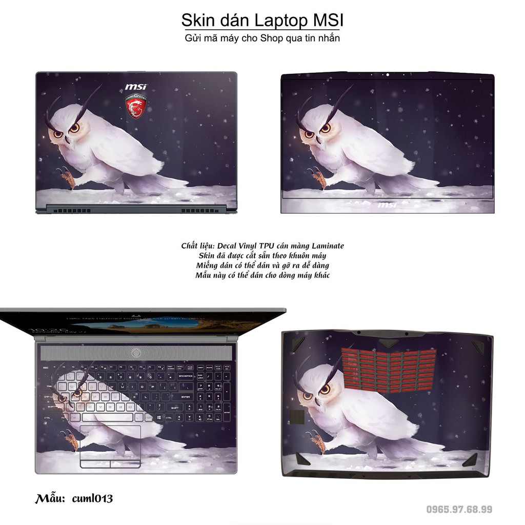 Skin dán Laptop MSI in hình Cú mèo (inbox mã máy cho Shop)