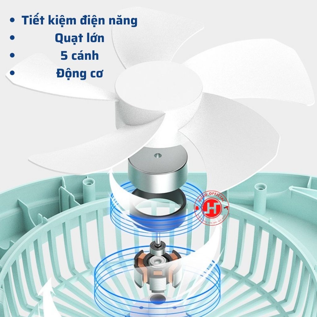 Quạt Mini - Quạt tích điện mini KM - F0336 tích hợp đèn học, đèn ngủ thời gian sử dụng từ 5-7h - HUSO