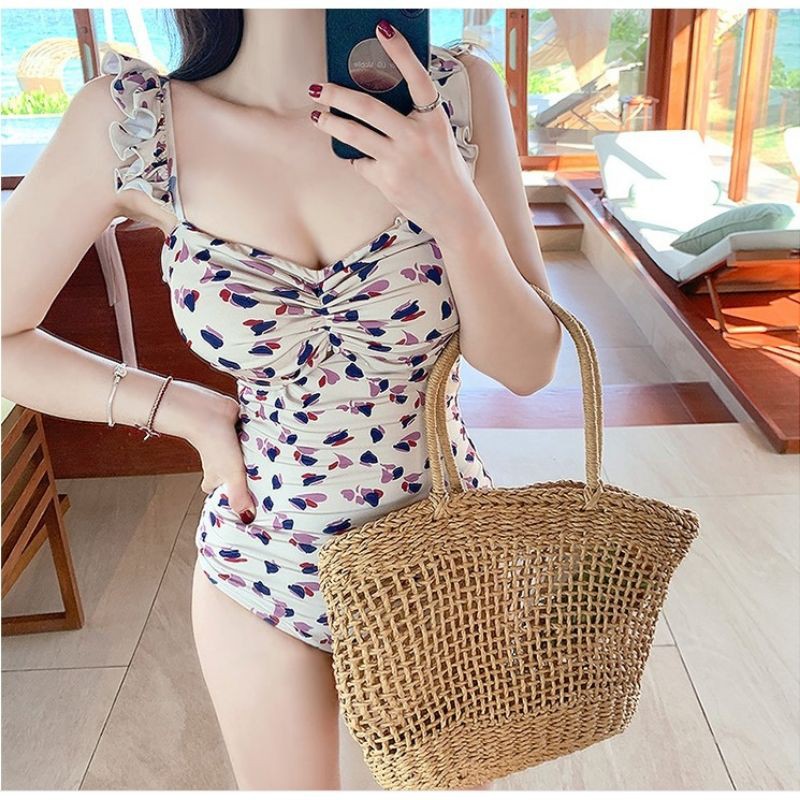 đồ bơi hàn quốc 1 mảnh bodysuit 2 dây bèo nhún chất thun co dãn 4 chiều thoáng mát