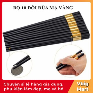 Bộ 10 đôi đũa mạ vàng, đũa ăn cao cấp chống trơn trượt chống mốc bền màu Vbig Mart
