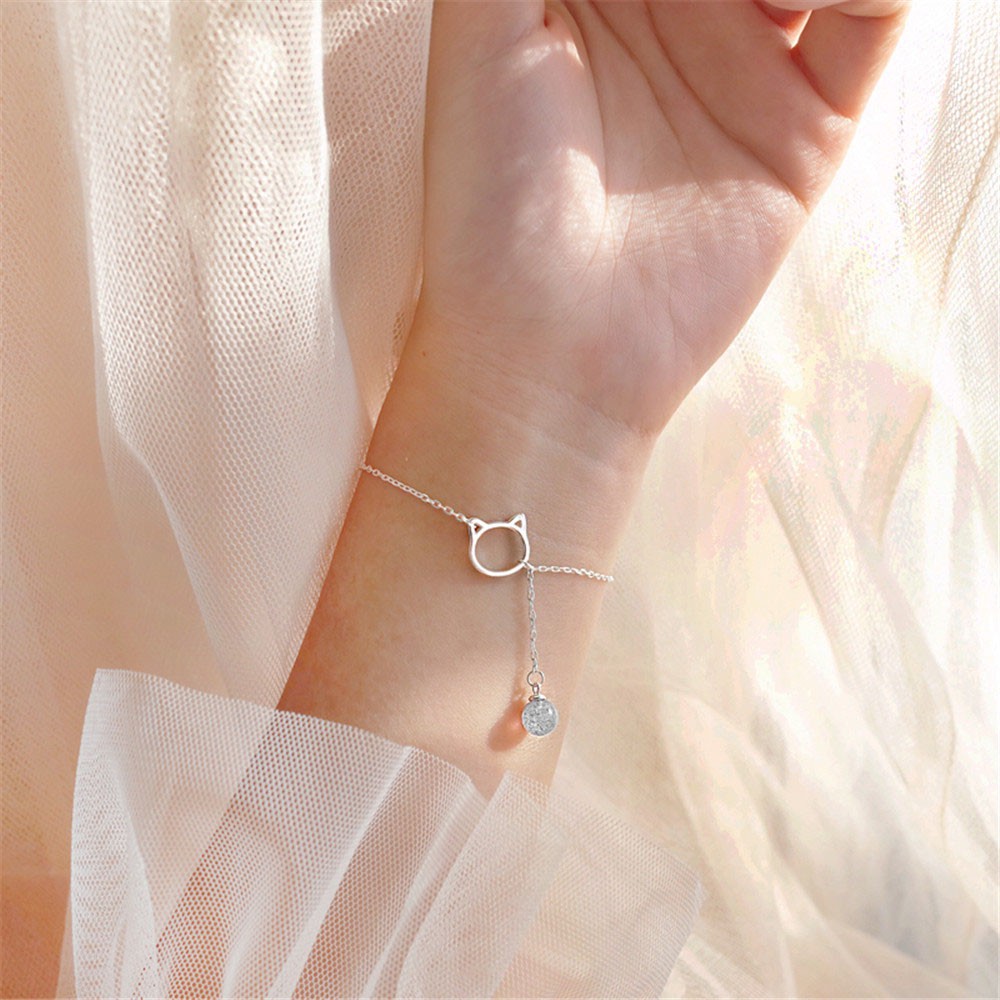 Cod In Stock New Vòng Tay Hợp Kim Hình Mèo Đính Đá Xinh Xắn