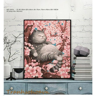 Tranh Sơn Dầu Số Hóa Mèo Béo Hoa Đào Tranhsohoavn Tranh Số Hóa Mã Tranh DV016