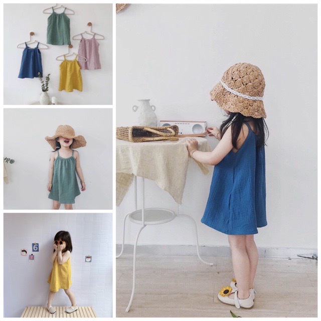VÁY 2 DÂY BÉ GÁI CHẤT XÔ ĐŨI HÀNG CHUẨN ĐẸP