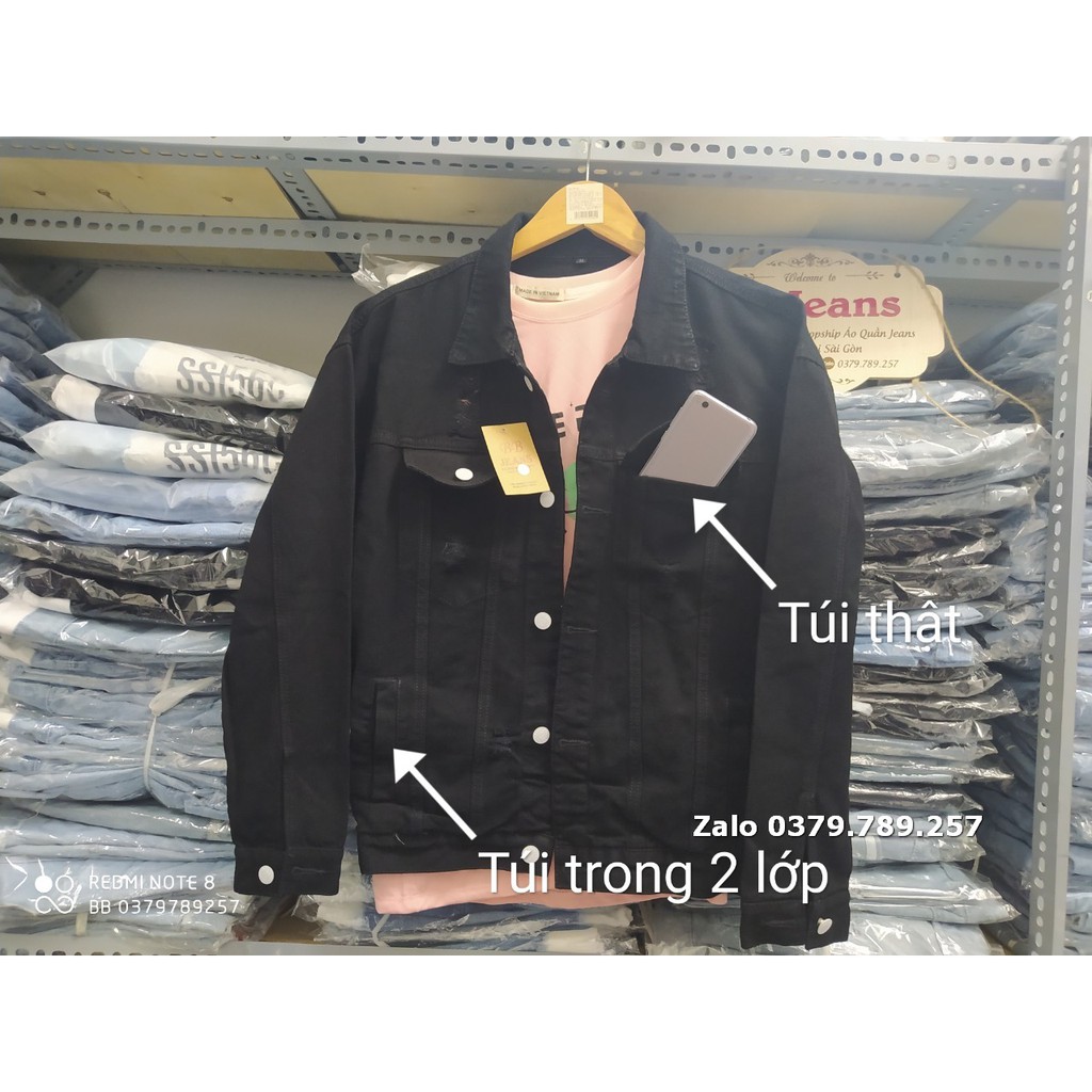 (Sỉ) Áo khoác jean nữ form rộng đen rách - áo khoác jean 2 dây kéo xanh đen cao cấp Chiwawa shop