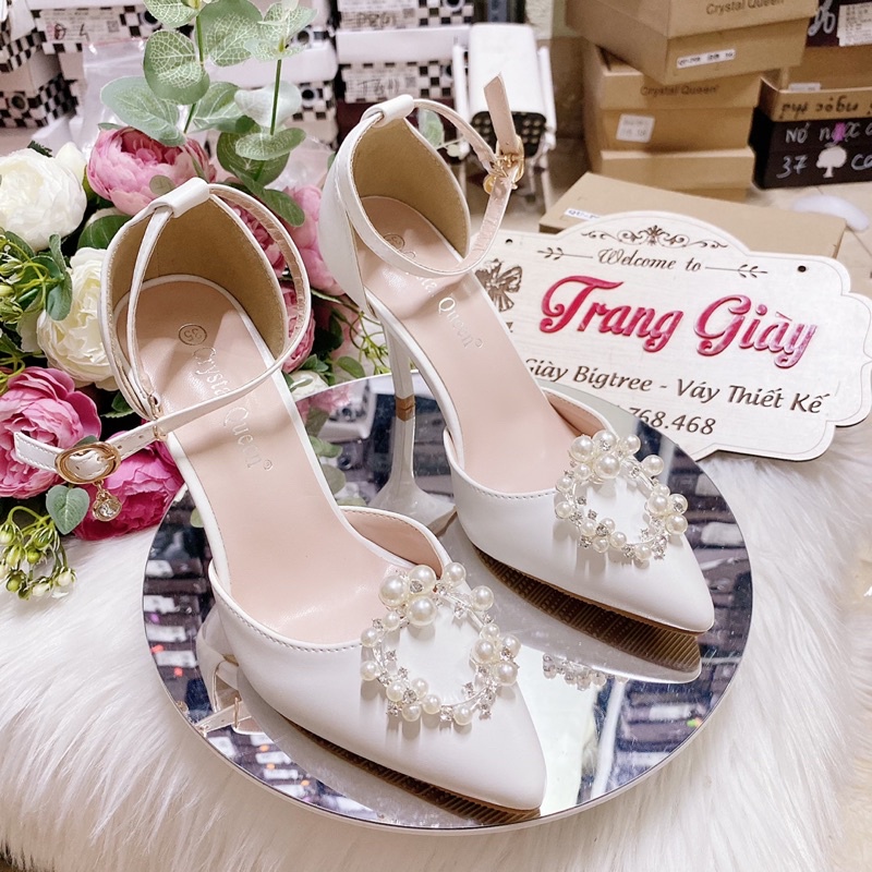 GIÀY CƯỚI THIẾT KẾ NGỌC KẸP TRÒN CAO CẤP CÓ QUAI