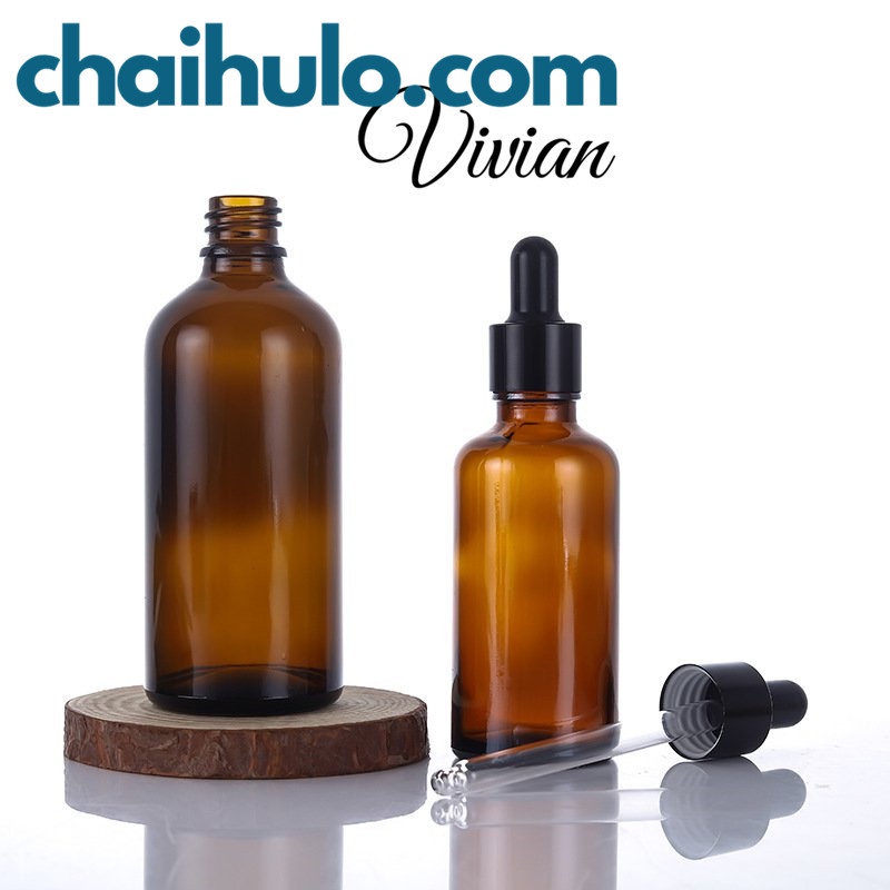 Chai thủy tinh, lọ đựng tinh dầu, serum, dầu dừa, nước hoa thân nâu nắp bóp đen nhỏ giọt đủ mọi dung tích