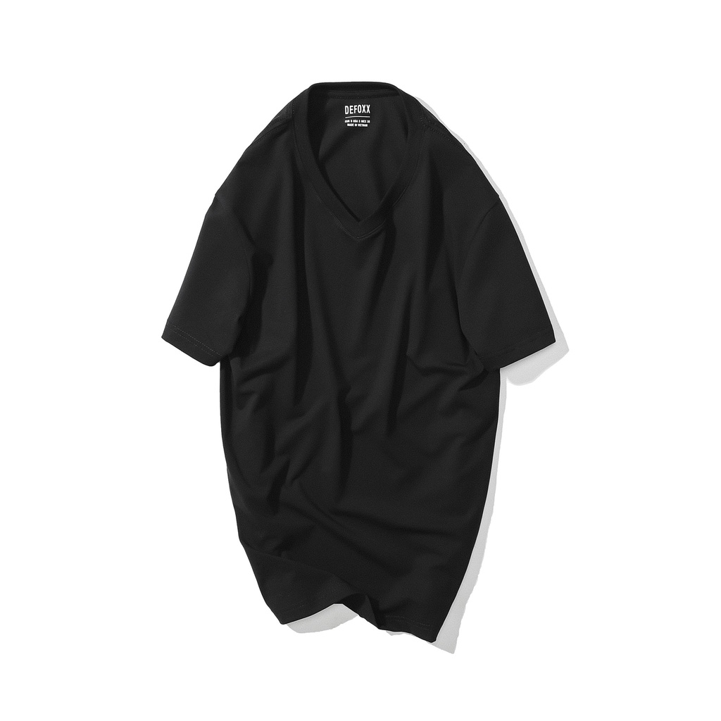 Áo phông nam, áo thun nam cổ tim trơn DEFOXX vải cotton 4 chiều màu đen - ATDF2