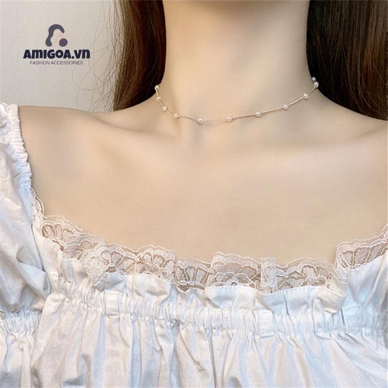 ✨✨Vòng cổ choker Smileday đính ngọc trai thời trang Hàn Quốc cho nữ