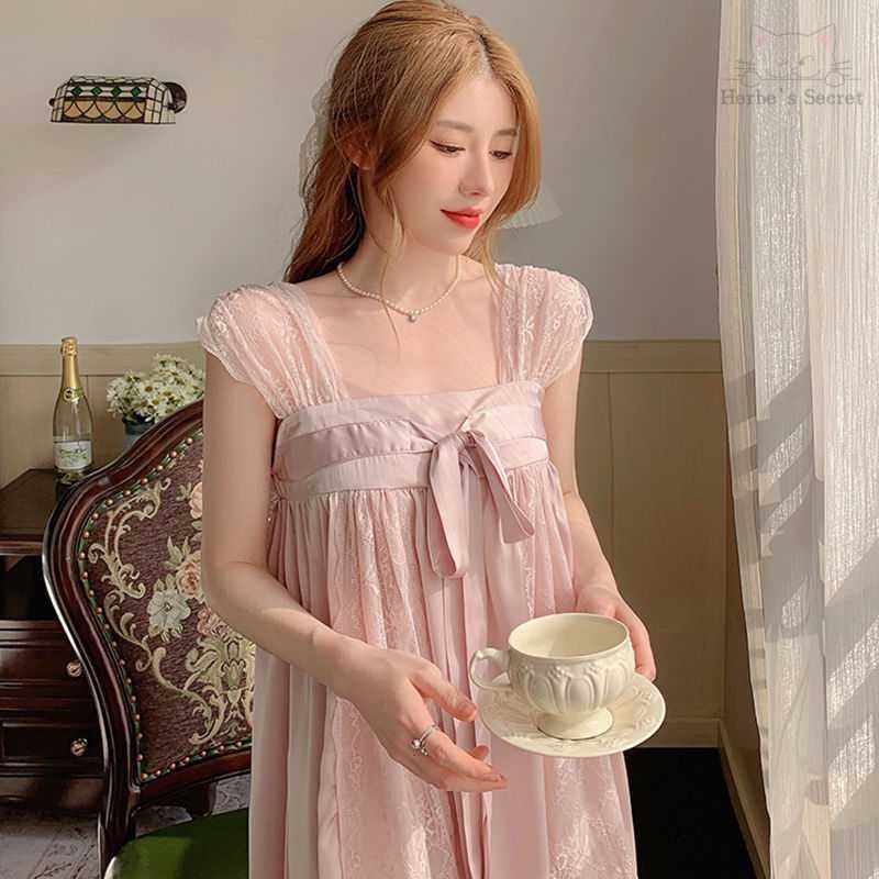 Đầm Ngủ Lụa Dáng Dài Phong Cách Cung Điện Hán Phục Mùa Hè Cho Nữ Mặc Ở Nhà