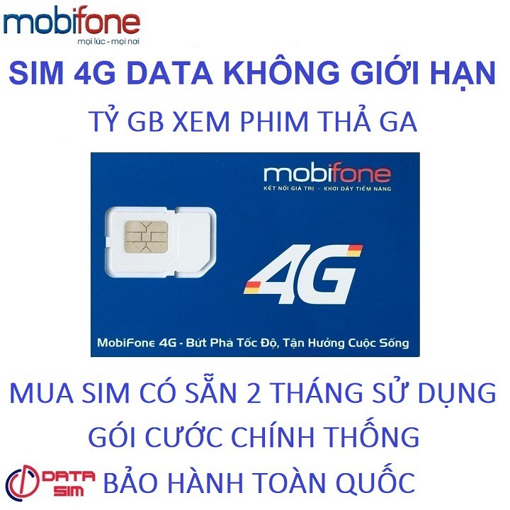 Sim 4G Tỷ GB có sẵn 2 tháng sử dụng 500 phút mobifone 30 phút liên mạng