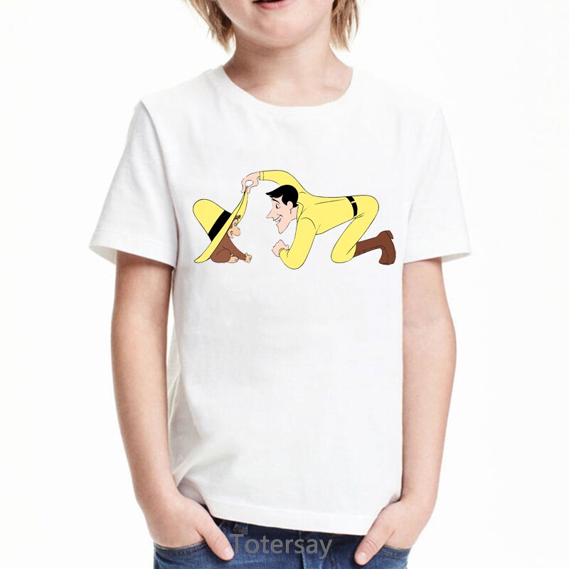 2020 funny kids clothes Curious George cartoon print t shirt for boys monkey eating banana tshirt camisetas summer tops for boys