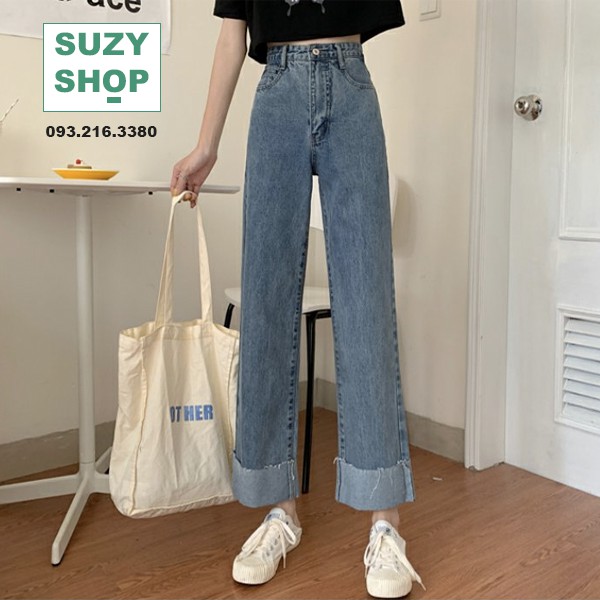 Quần Jean Baggy, Quần Jean Nữ Ống Suông Lật Line Kéo Dài Chân Mẫu Mới Cao Cấp