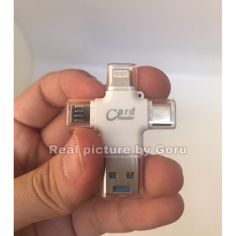 Đầu Đọc Thẻ Otg 4 Trong 1 Micro Usb / Type C / Android / Iphone 6 7 8 Ios