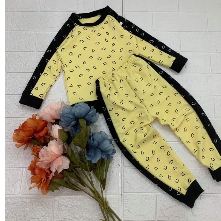 Bộ dài tay thu đông vải da cá in hình mặt cười cao cấp cho bé trai bé gái sơ sinh 8-18kg, nhiều màu lựa chọn