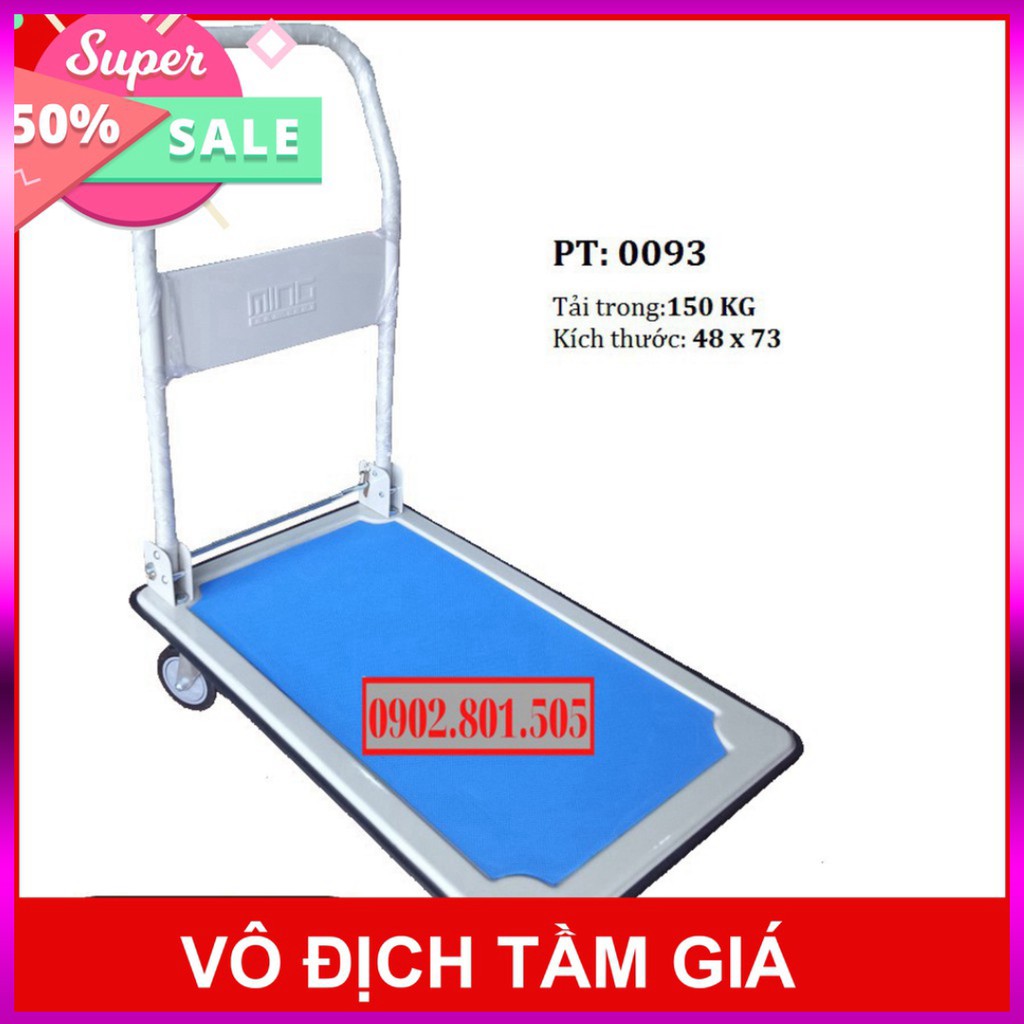 Xe Đẩy Hàng 4 bánh 150kg, Xe Đẩy Hàng maxkiwi- Sàn Thép, Tay Đẩy Gập Gọn Kho Miền Nam