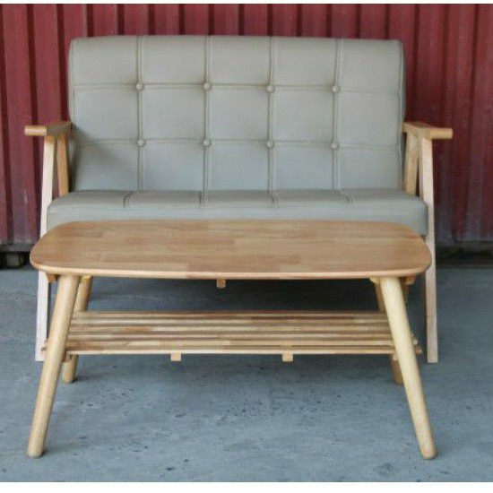 Ghế Sofa Đôi Khung Gỗ Cao Su Kèm Đệm Da
