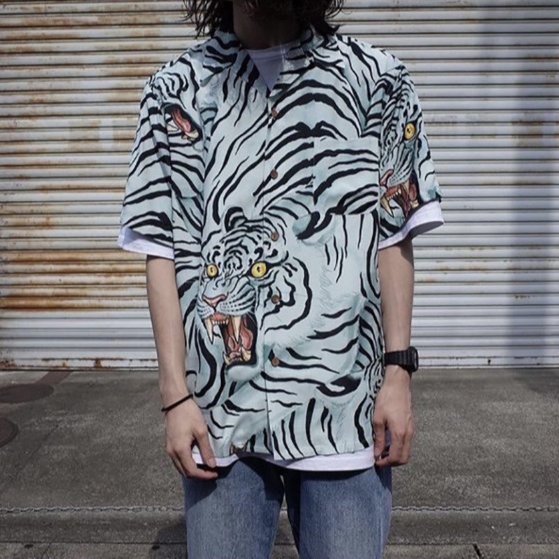 Bán Chạy Nhất Áo Sơ Mi Unisex Tay Ngắn In Hình Hổ Trắng Chảy Mây Plus Size Cho Nam Và Nữ
