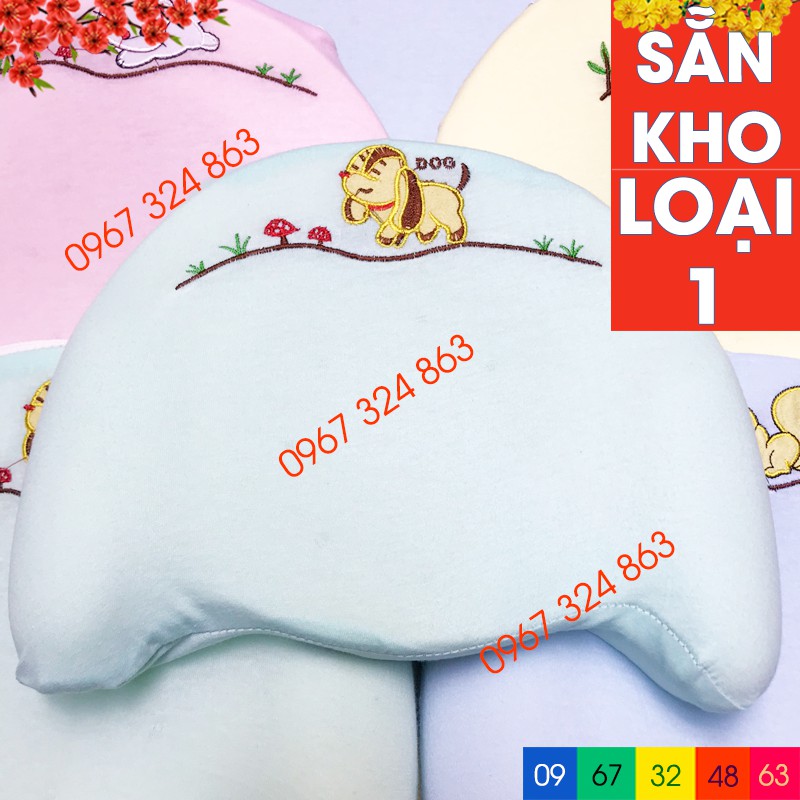 Gối cao su non cho bé sơ sinh MOLA VẢI THÊU êm mềm chống méo đầu, bẹt đầu