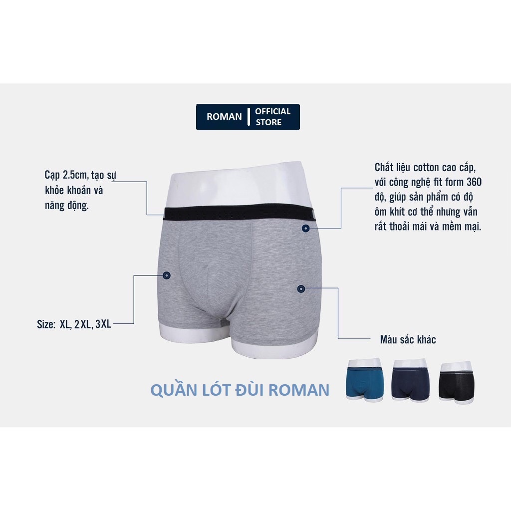 Quần lót đùi nam ROMAN sịp boxer cotton cao cấp co giãn màu ngẫu nhiên QL02