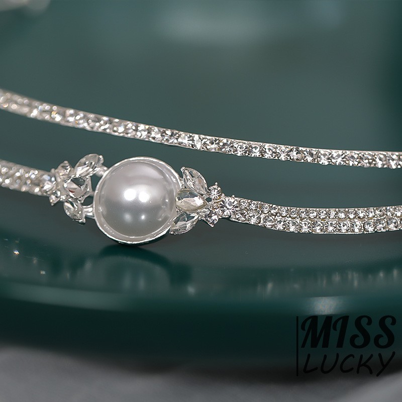 Băng đô nửa vòng tròn đính đá &amp; ngọc trai đơn giản mới 2021