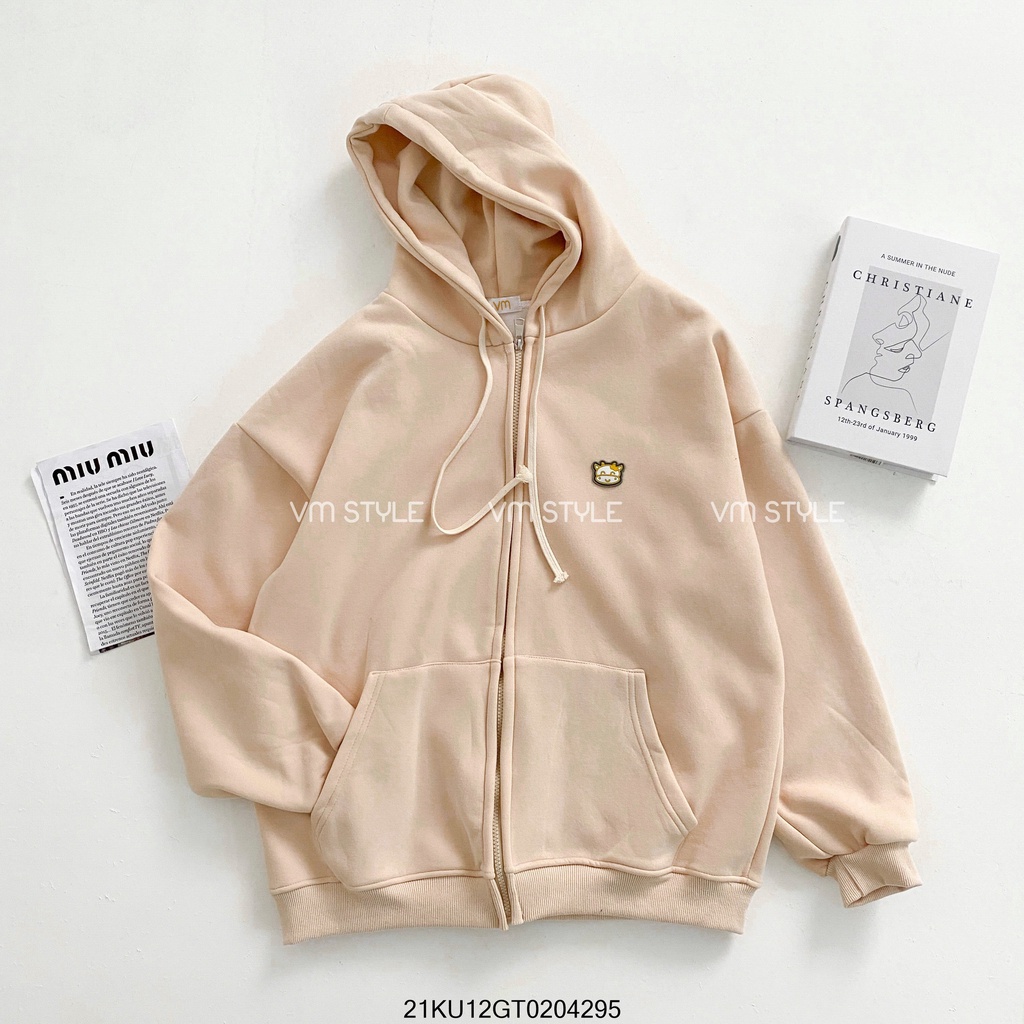 Áo khoác nỉ thêu logo bò vàng có nón thời trang ulzzang Hàn Quốc Fmstye Saigon 21KU12GT0204