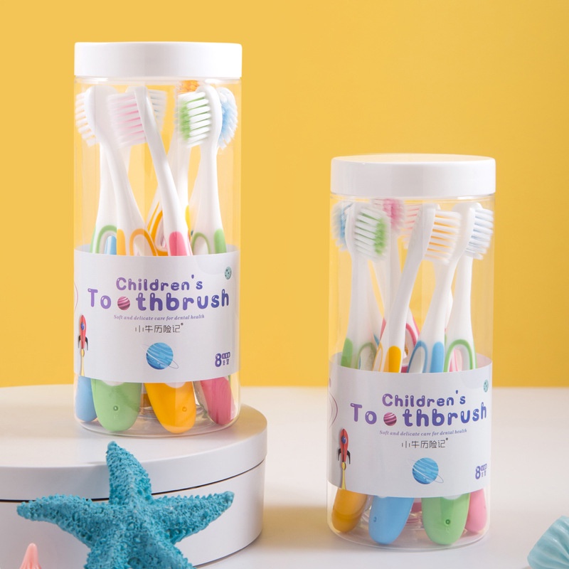 Hộp 8 bàn chải đánh răng TOOTH BRUSH cho bé  lông tơ mềm mượt chống đau răng tay cầm cao su chắc chắn