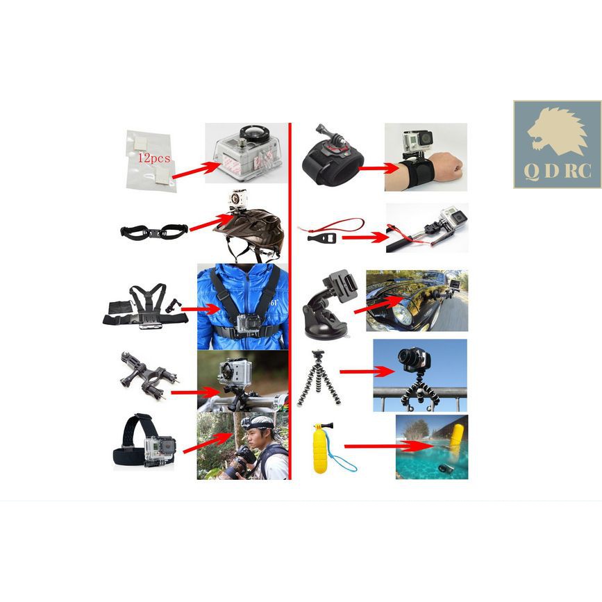 Bộ phụ kiện 50 món in 1 cho GOPRO XIAOMI SJCAM máy quay hành động action cam tặng kèm hộp đựng cao cấp N55 QUADVIC.COM