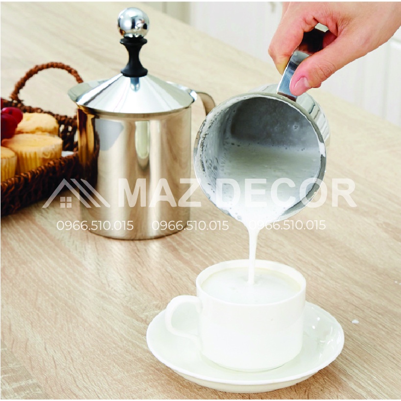 Giá Sỉ Ca đánh bọt sữa lạnh latte inox 2 lớp 400ml - 800ml bình sục sữa lạnh inox làm cà phê bọt